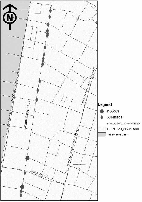 
distribución espacial de los vendedores
ambulantes en la carrera 13
